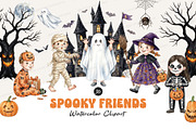 Spooky Friends Watercolor Clipart, a Seasonal Illustration by Primrose Blume (Thumbnail 1 of 4)