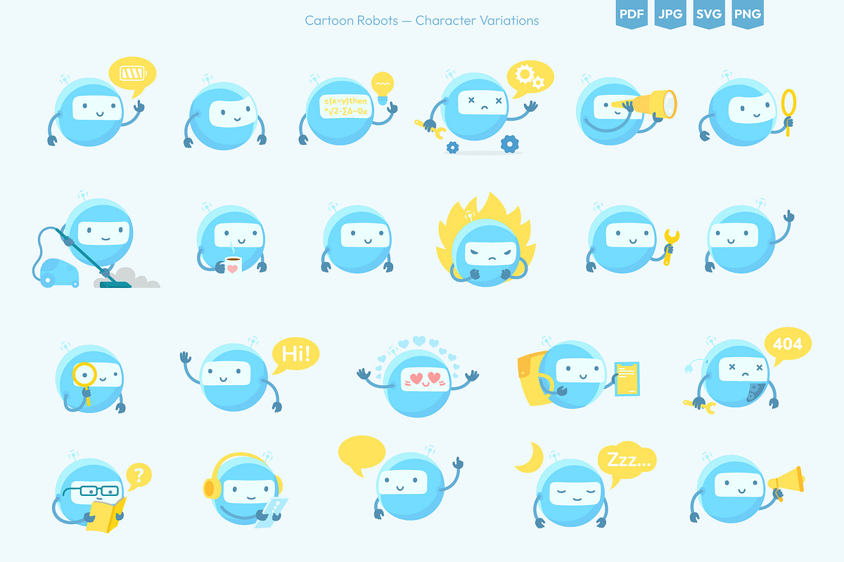 Cartoon Robots Vector Collection, a Technology Illustration by Ilia Design (Photo 6 of 10)
