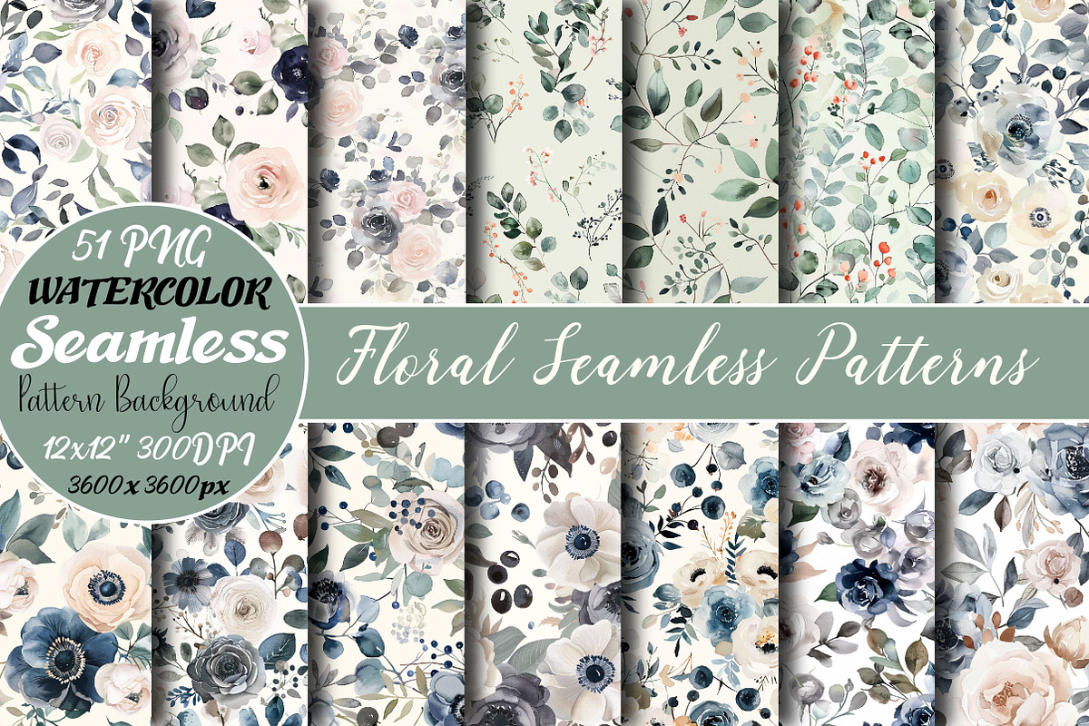 Floral Seamless Patterns, a Pattern Graphic by DreamCafeArt (Photo 1 of 5)