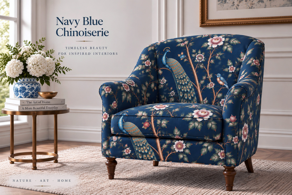 Navy Blue Chinoiserie Wall Mural, a Wallpaper Graphic by by creative paper (Photo 13 of 20)