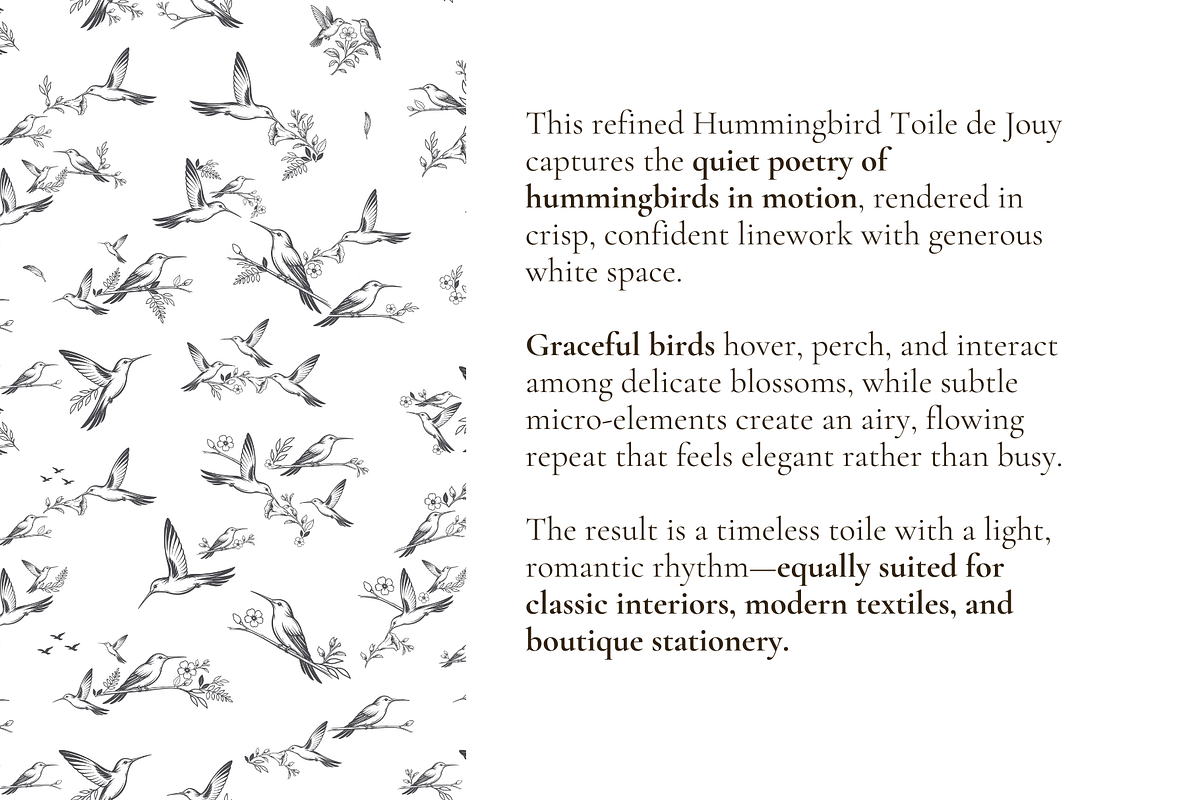 Hummingbird Illustrated Toile Print, a Pattern Graphic by Hughes Studio (Photo 3 of 8)