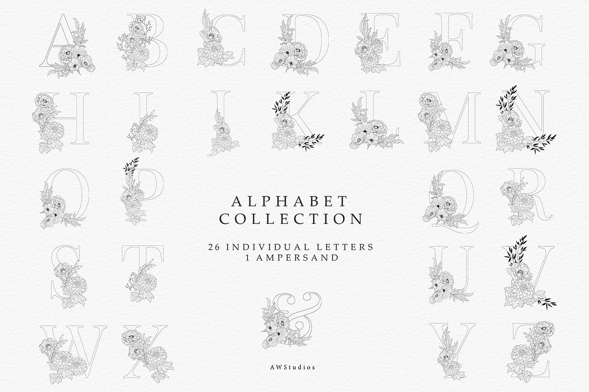 Procreate Floral Alphabet, a Brush Add-On by AW Studios (Photo 2 of 4)