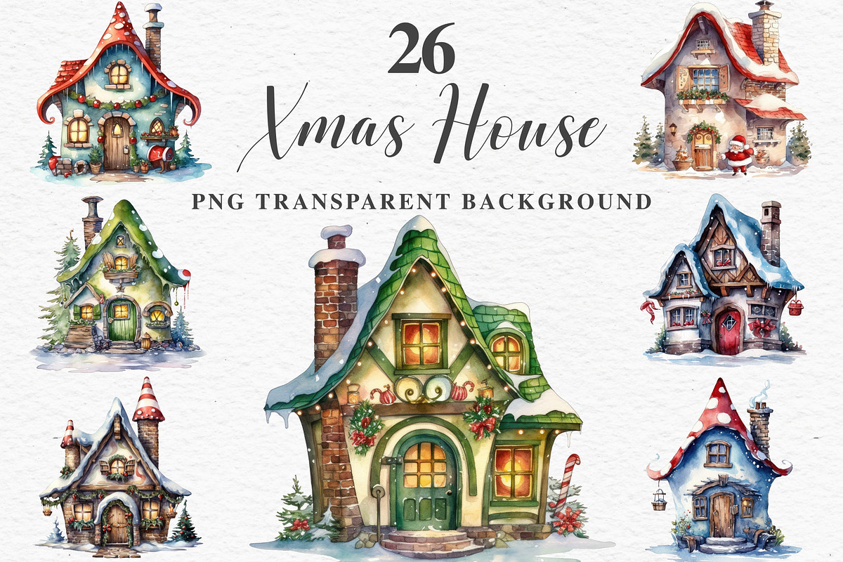 Christmas Santa House Winter Clipart, a Seasonal Illustration by Rabbit Heart (Photo 1 of 10)