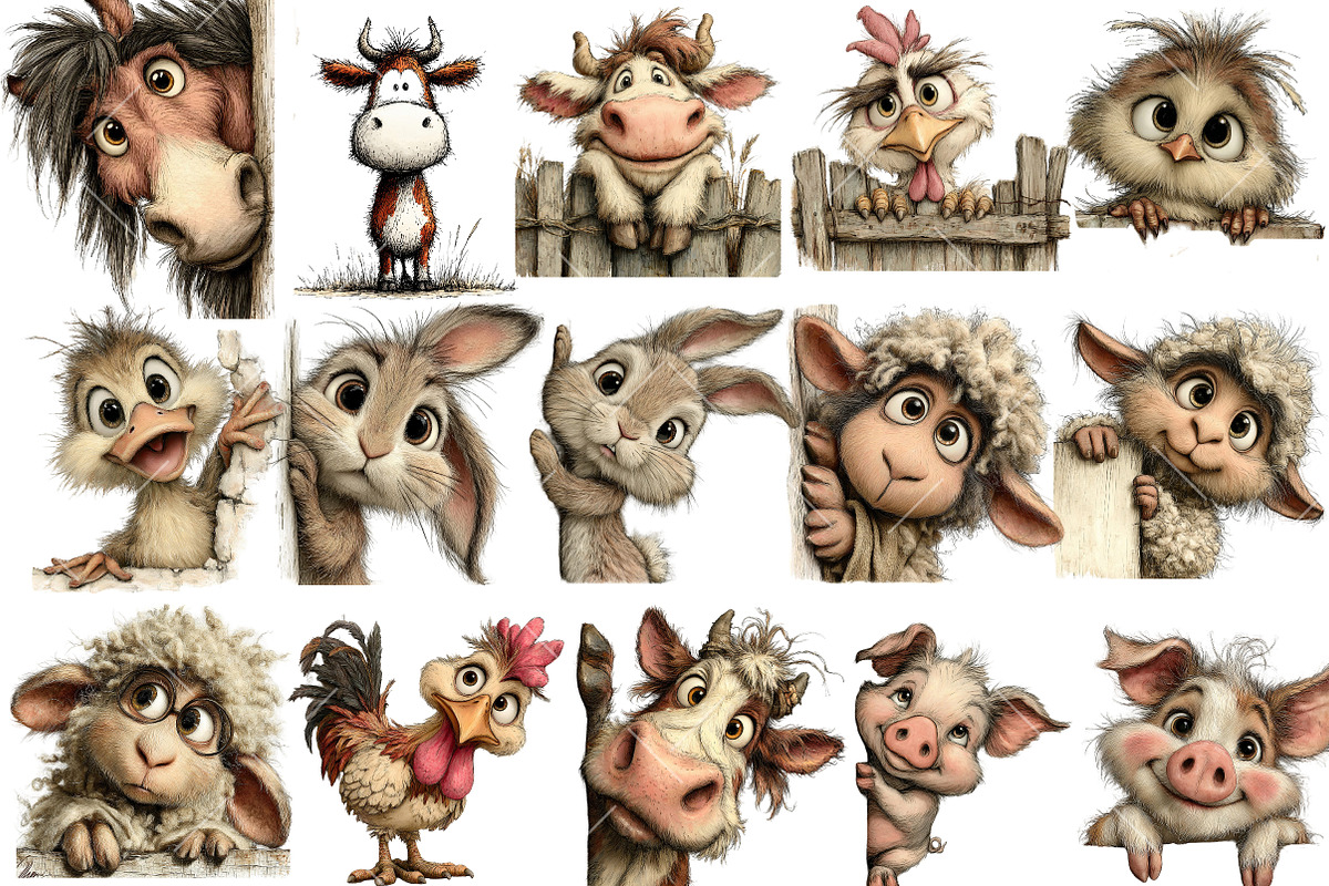 Quirky Peeking Farm Animals Clipart, an Illustration by OK Design (Photo 3 of 6)