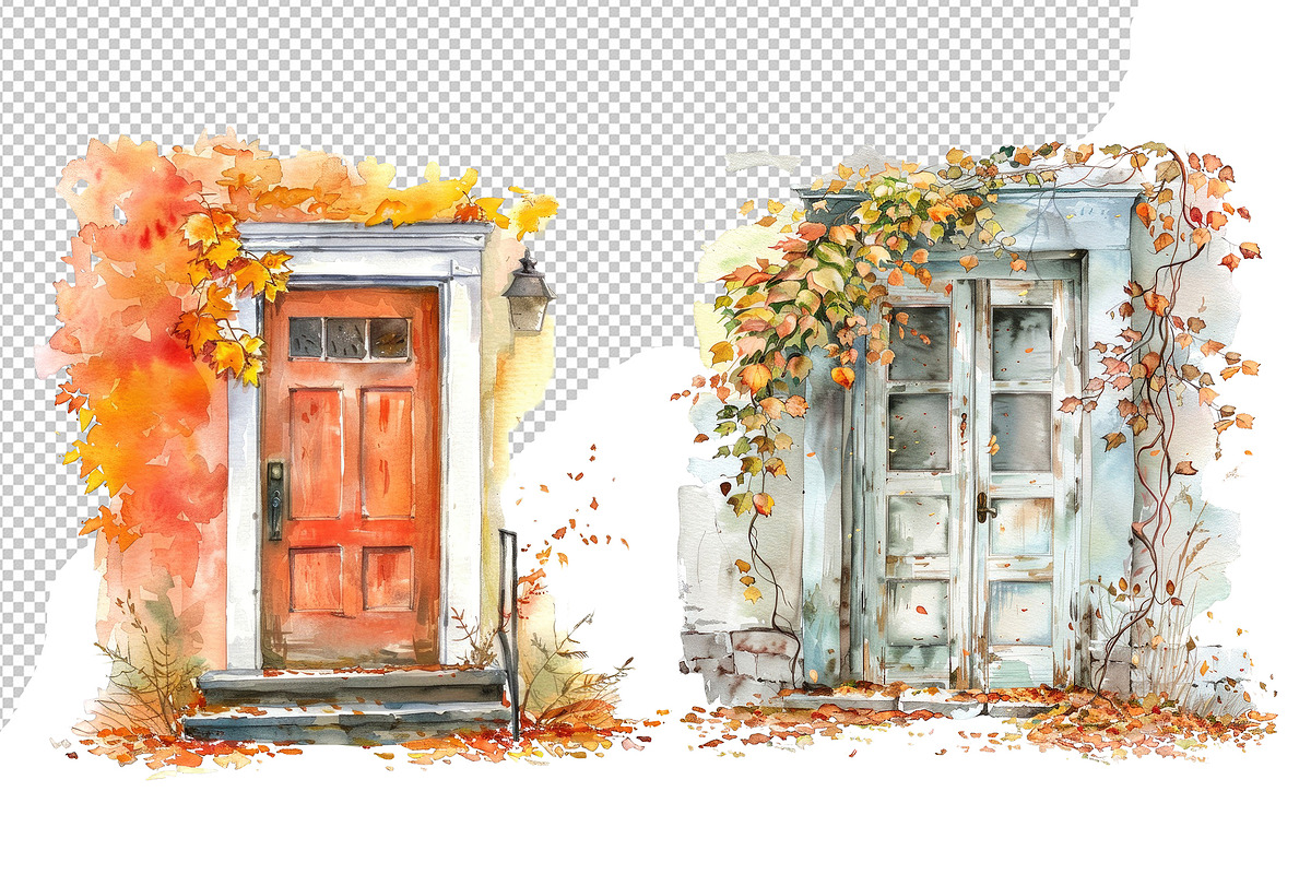 Watercolor autumn doors PNG, a Seasonal Illustration by dashtik (Photo 6 of 6)