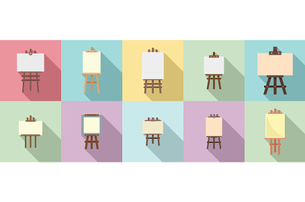Easel icons set, flat style, an Object Illustration by Ylivdesign
