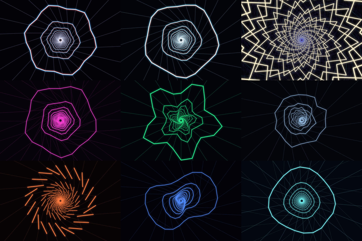 Glowing Wireframe Tunnel Visualizers, a Wallpaper Graphic by cheapmotiongraphics (Photo 4 of 8)
