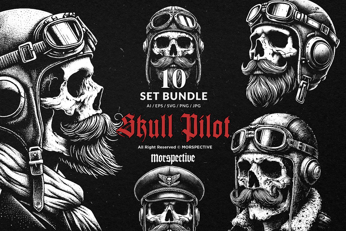 10 Bundle Dark Art Skull Pilot, an Illustration by Morspective (Photo 1 of 7)