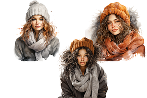 Watercolor Winter Girl Cliparts