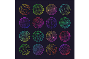 Neon wireframe shapes, lined sphere, an Object Illustration by 32pixels