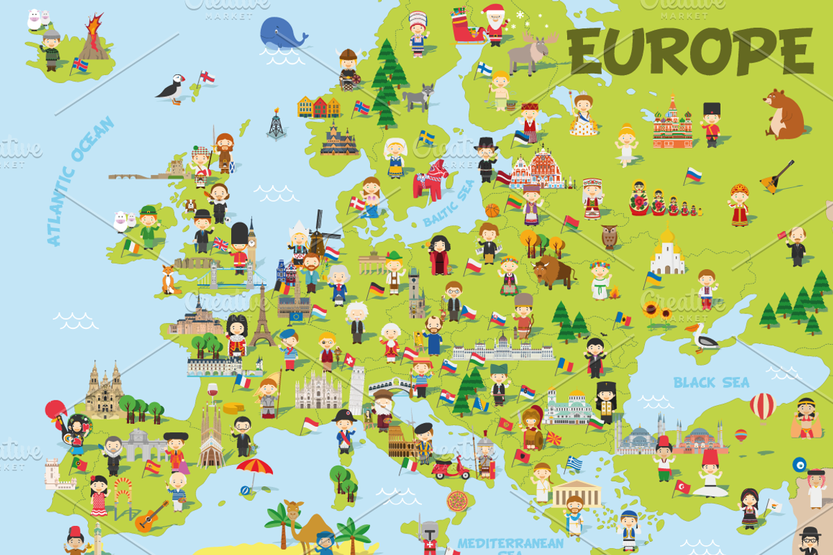 Cartoon map of Europe, an Animal Illustration by asantosg (Photo 1 of 5)