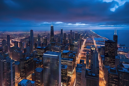 Aerial view of Chicago skyline at night, Illinois, USA. Generati, an Architecture Photo by AS photostudio
