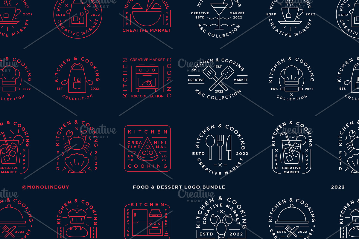 Food & Dessert Logo Bundle, a Food Illustration by The Monoline Guy (Photo 3 of 4)