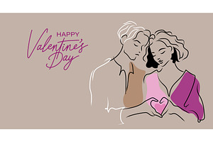 Happy young couple make heart shape, a Seasonal Illustration by Valenty