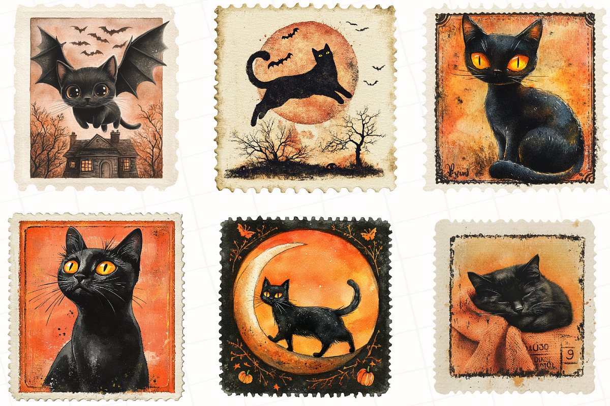 Halloween Black Cat Postage Stamp, an Illustration by OK Design (Photo 5 of 5)