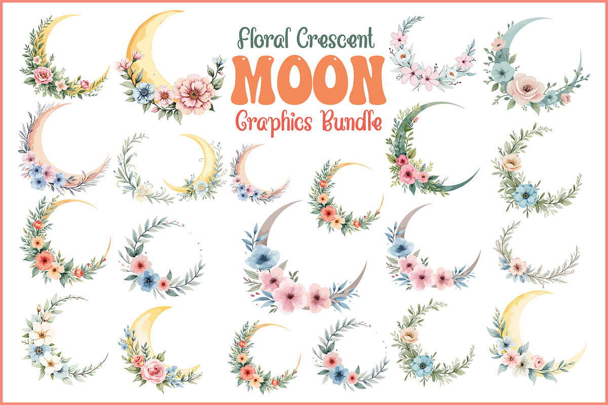 Floral Crescent Moon Watercolor Clip, a Graphic by Gaye Art (Photo 1 of 17)