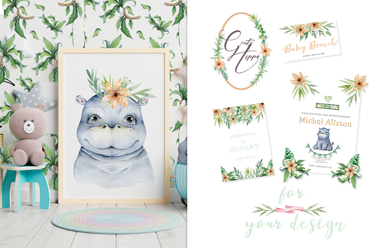 Cute Hippo & Friends Safari Animals, an Animal Illustration by Ann Art Houze (Photo 3 of 15)