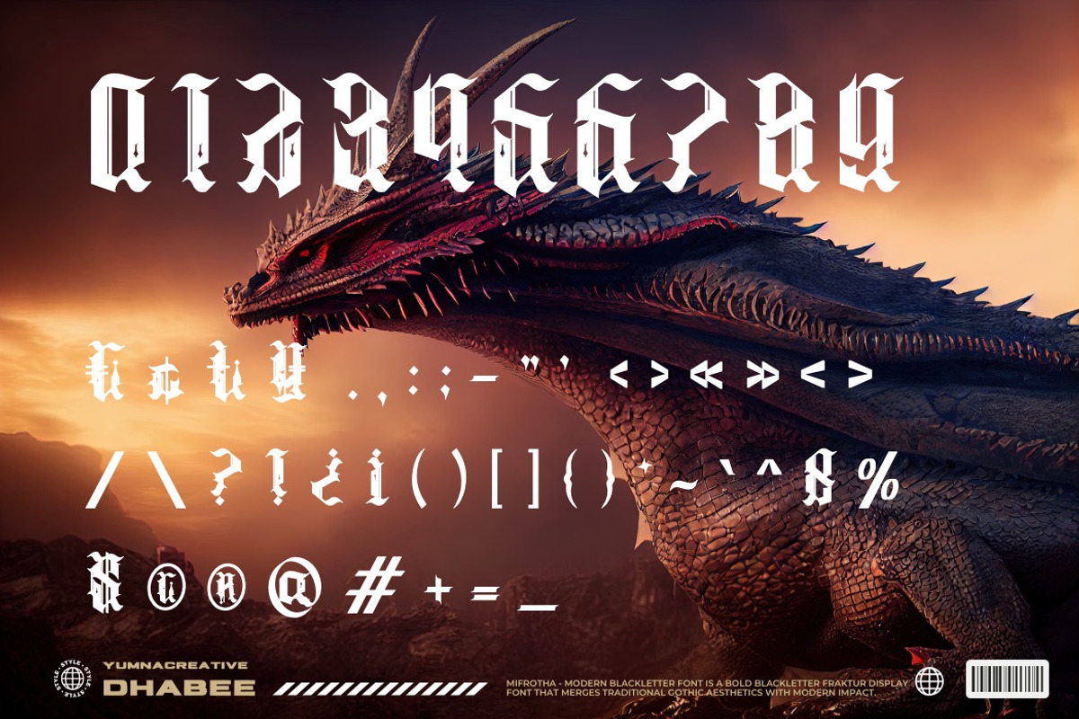 Mifrotha - Modern Blackletter Font, a Blackletter Font by Dhabee (Photo 8 of 18)