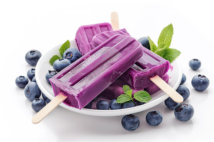 Ice cream popsicles with organic blueberries on white background, a Food & Drink Photo by AlyaAnd