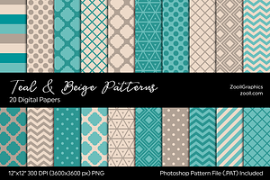 Teal And Beige Digital Papers