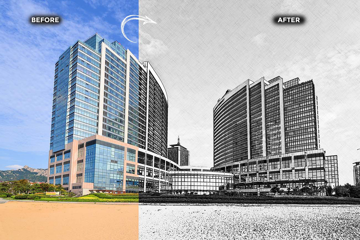 ARCHITECTURAL SKETCH FX — Ps Action, an Action Add-On by Studio Retouch (Photo 7 of 12)