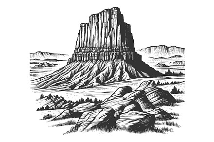 Butte Mountain Plateau Landscape, an Illustration by AlexArt