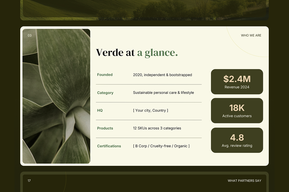 VERDE Ecology Brand Deck PowerPoint, a Presentation Template by PaperSlides (Photo 3 of 8)