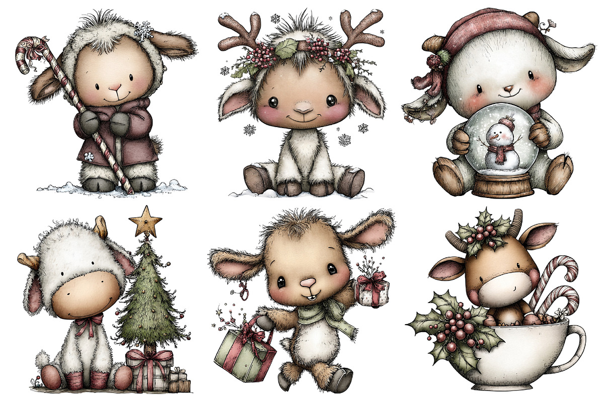 Whimsical Christmas Goat Clipart, an Illustration by Pixels.Craft (Photo 5 of 6)