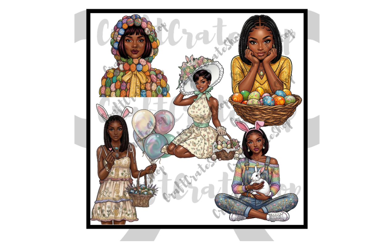 Black Woman Easter Clipart Bundle, an Illustration by CraftCrateShop (Photo 5 of 8)