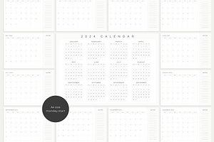 Minimalist Gray 2024 Calendars