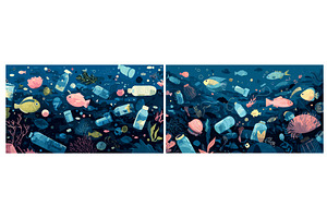 Underwater waste. Plastic trash in, an Animal Illustration by Stock-Smart-Start