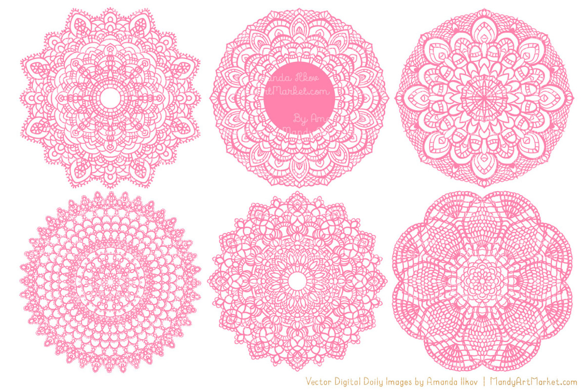 Pink Lace Vectors, Doily Clipart, an Illustration by Amanda Ilkov (Photo 4 of 4)