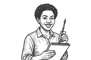 Smiling Female Artist Holding, a Person Illustration by AlexArt