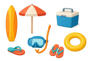 Colorful beach gear arranged for a, an Illustration by ZinetroN