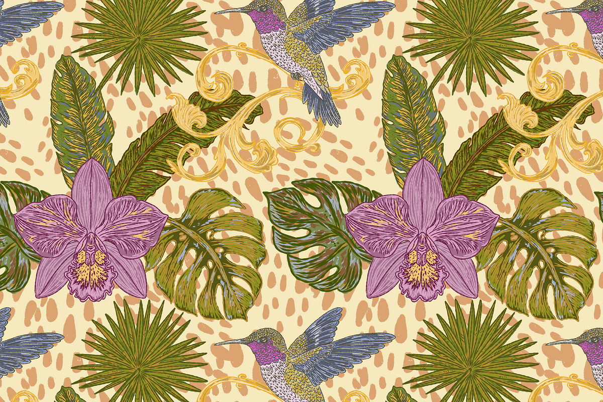 Tropical Hummingbird Orchid Botanica, a Pattern Graphic by NayaChu (Photo 2 of 9)
