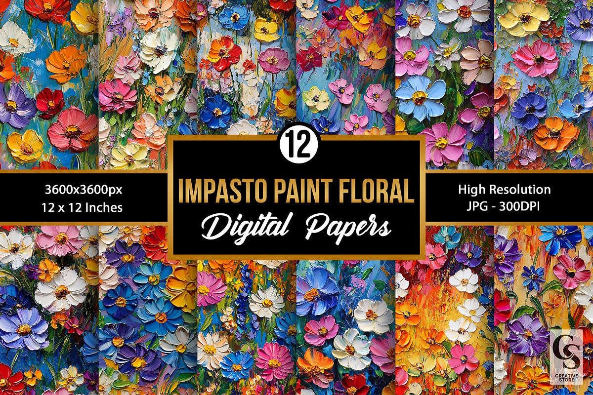 Colorful Impasto Paint Flower Papers, a Pattern Graphic by Creative Store (Photo 1 of 5)