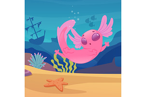 Axolotl. cartoon bio organism, an Animal Illustration by Onyx