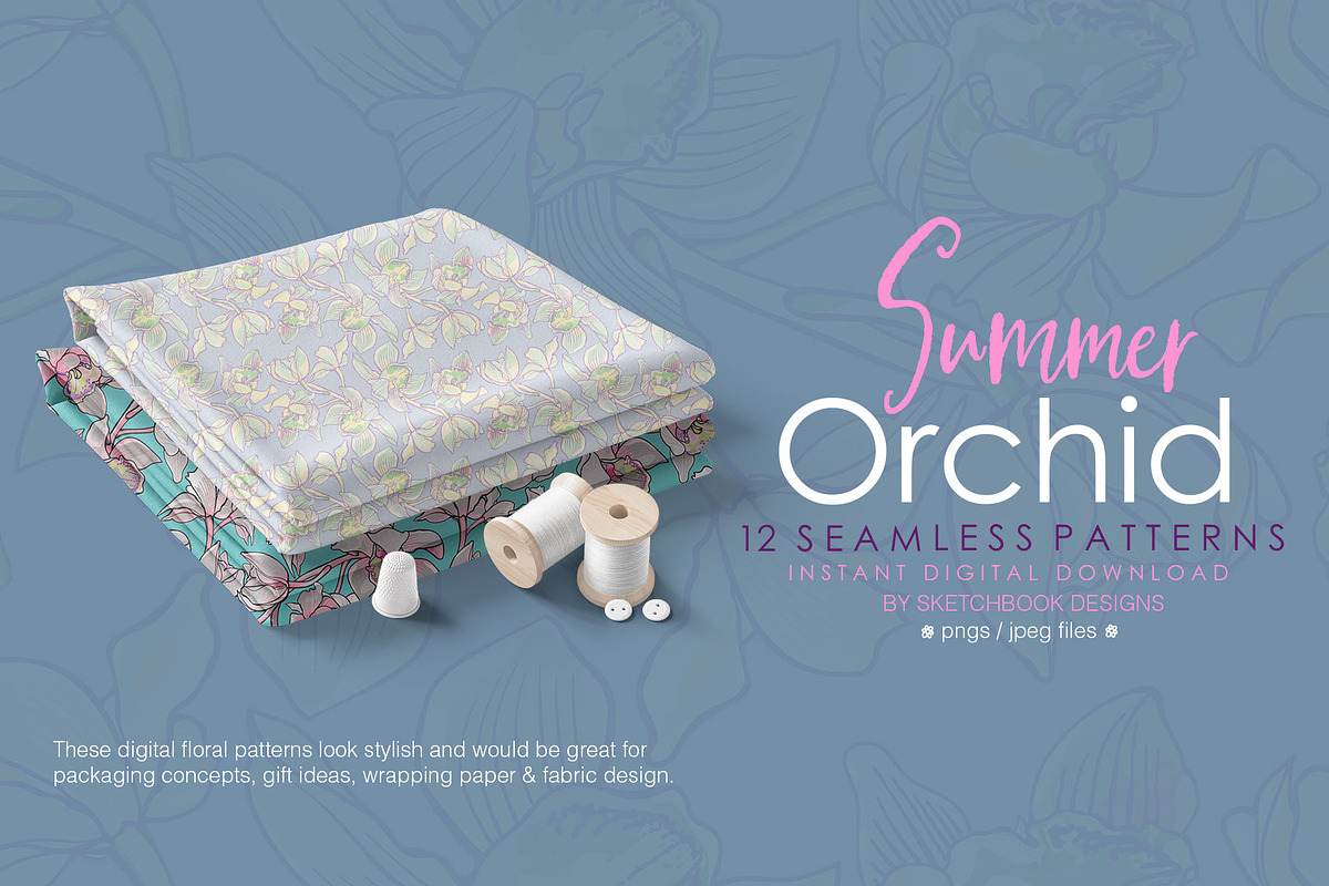 Summer Orchids Seamless Patterns, a Pattern Graphic by Sketchbook Designs (Photo 6 of 9)