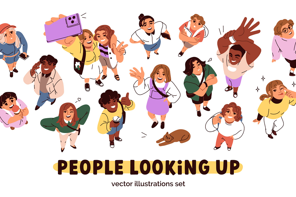 Happy people look up, top view set, a Person Illustration by Good Studio (Photo 1 of 4)