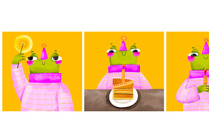 Cartoon frog & birthday, an Animal Illustration by the_myro