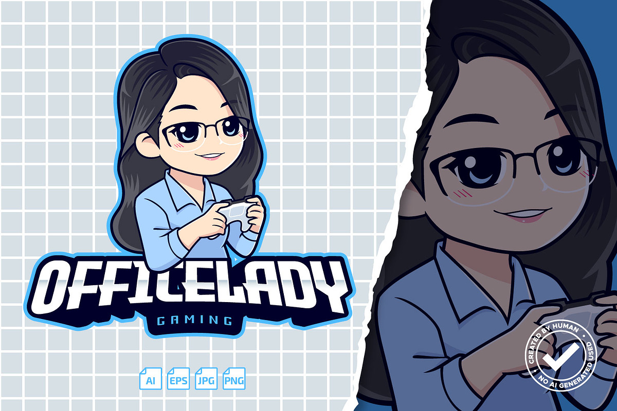 Cute Office Lady Gamer Logo, a Branding & Logo Template by tkzgraphic (Photo 1 of 2)