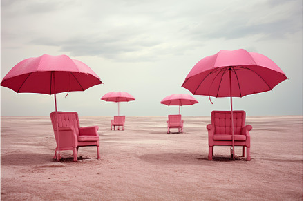 Pink beach surreal umbrella, a Nature Photo by Ylivdesign