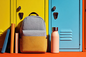 Backpack and stuff by lockers, a Photo by Beautiful things