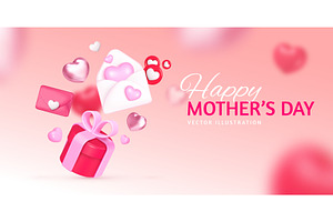 Mothers day banner. 3d hearts gift, an Illustration by Stock-Smart-Start
