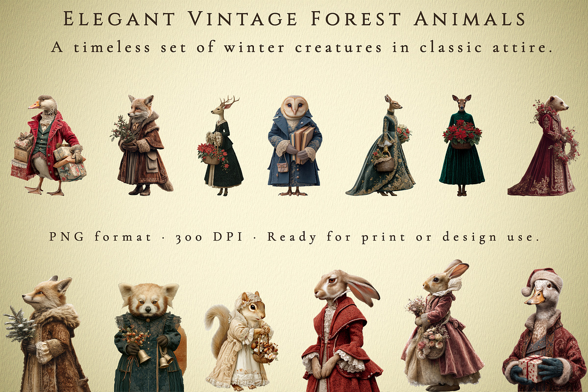 Vintage Animals — Winter Collection, an Animal Illustration by Vika_Softlife (Photo 2 of 8)