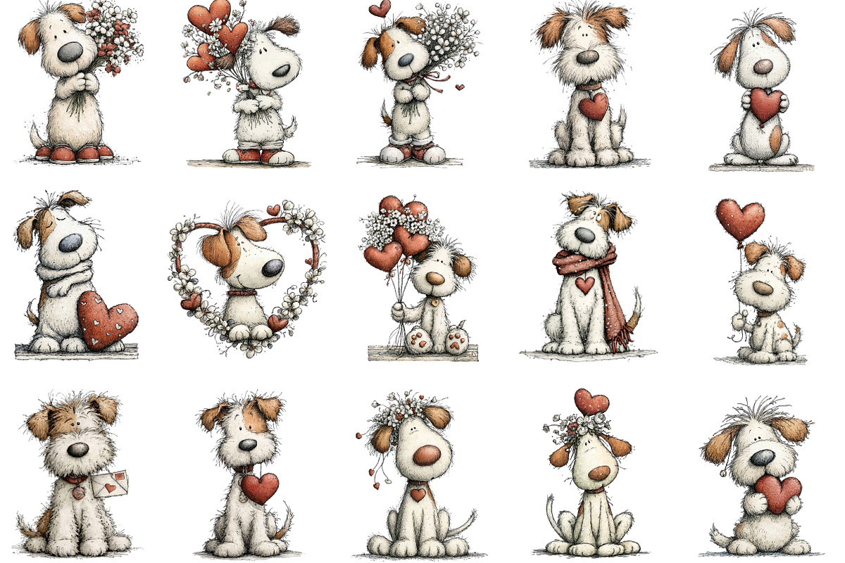 Whimsical Valentine Dog Clipart, an Illustration by Designking (Photo 2 of 5)