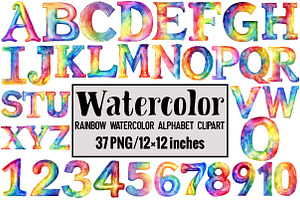 Rainbow Watercolor Alphabet Clipart, an Illustration by Design Market