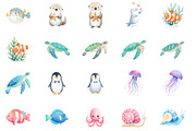Cute Sea Animals Watercolor Clipart, an Illustration by Designworld (Thumbnail 3 of 5)