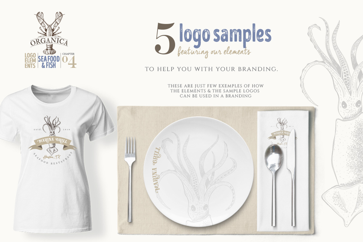 ORGANIC LOGO ELEMENTS  SEA FOOD FISH, a Food Illustration by Friendly Label (Photo 5 of 6)