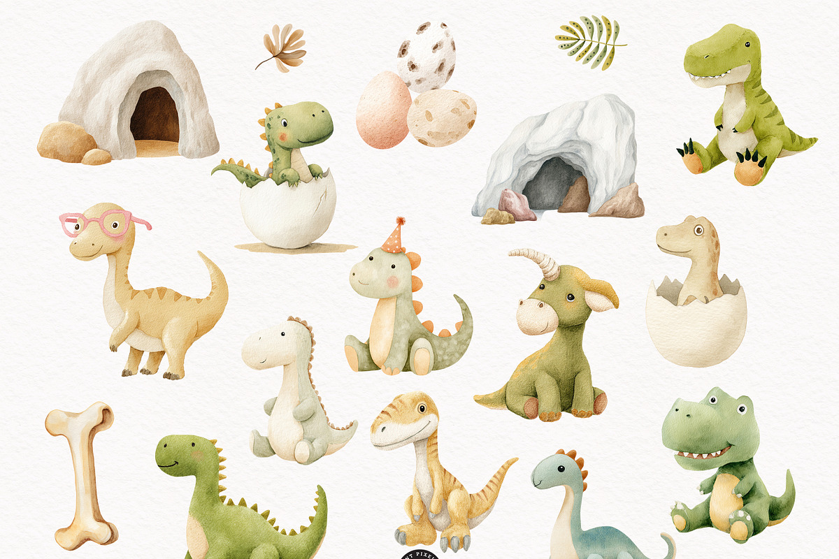 Dino Atelier Nursery Clipart, an Animal Illustration by PaintPixelCo (Photo 4 of 12)